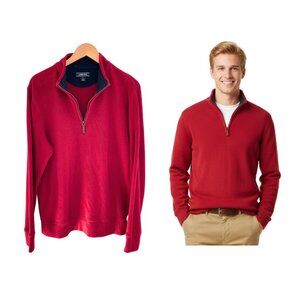 Lands’ End Shirt Men Large 42-44 Red Quarter Zip Sweater Bedford Rib 447688 GW